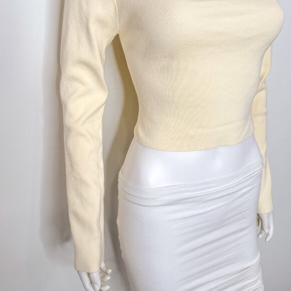 Le Lis Lace-Up Back Square Neck Cropped Knit Sweater Top in Cream Yellow Size M - Picture 9 of 15